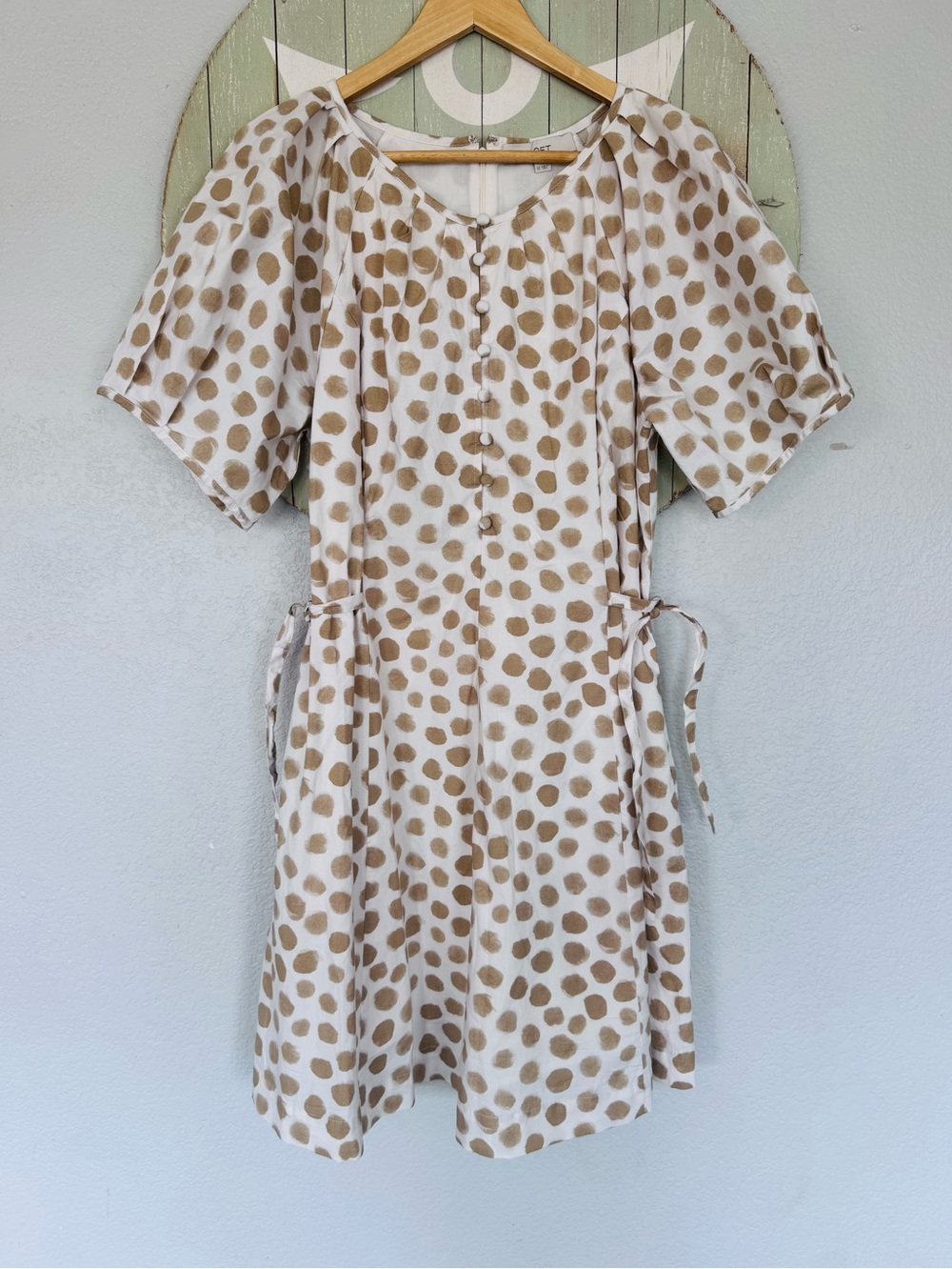 LOFT nuetral side tie dotted fit & flare dress womens